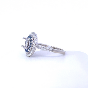 Lady's 14k White Gold Engagement Ring Mounting with Double Halo Sapphire