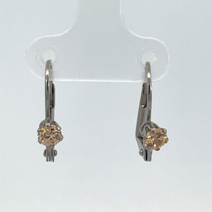 Sterling Silver 4MM Champagne CZ Leverback Drop Earrings