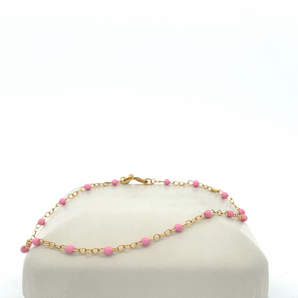 14k Yellow Gold Pink Enamel Bracelet
