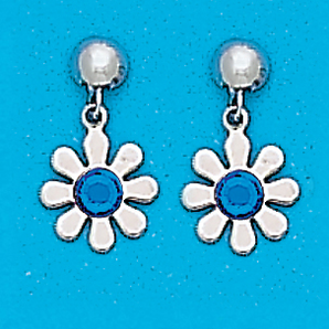 Sterling Silver September Daisy Flower Dangling Earrings
