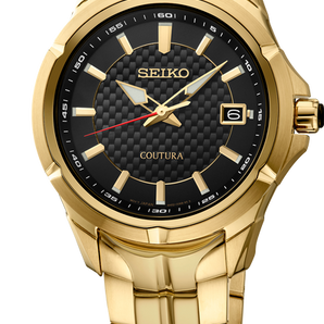 Gents Seiko Coutura Stainless Steel Gold Plated Quartz Watch with Black Dial