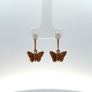 Gold Plated Fishhook Butterfly Dangling Earrings