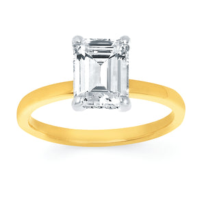 Ladies 14kt Two-Toned Engagement Ring with 2.00 Emrald Cubic Zirconia Center and Hidden Halo .08CTW.