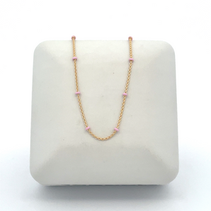 14k Yellow Gold Pink Enamel Necklace