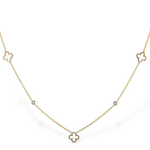 14kt Yellow Gold Four-Leaf and Stone Design Necklace