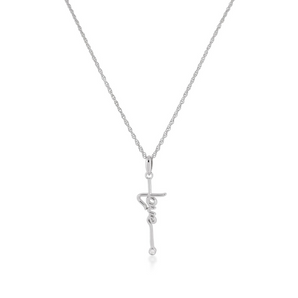 Sterling Silver Rhodium Plated Diamond Accented LOVE/CROSS Pendant Necklace