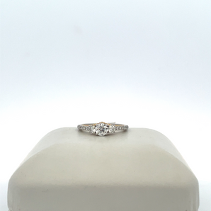 14k White and Yellow Gold Engagement Ring with 3 Round Centers