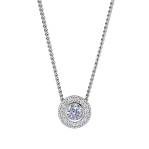 Platinum Finish Sterling Silver Round Simulat3ed Light Amethyst Birthstone Pendant w/Simulated Diamonds on 18" Curb Chain