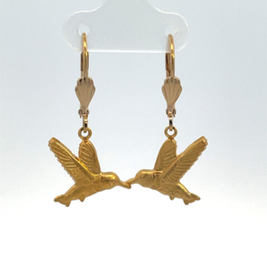 Gold Plated Humming Bird Leverback Earrings
