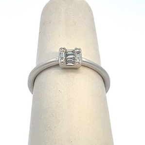 10K White .12CT Round and Baguette Petite Ring