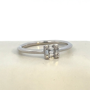 10K White .12CT Round and Baguette Petite Ring
