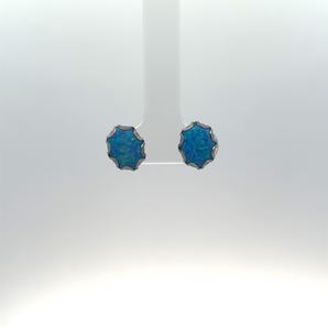 Sterling Silver Simulated Opal Stud Earrings