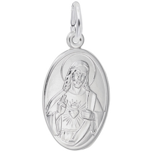 Sterling Silver Sacred Heart Oval Disc Charm