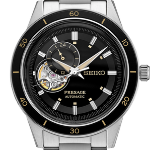Mens Silver SEIKO Watch with Black Dial