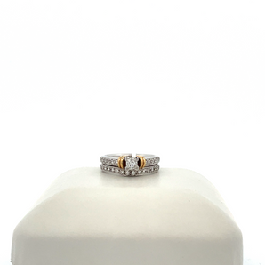 14k White Gold with Yellow Gold Accents Engagement Ring and Band with Princess Center