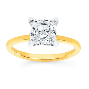 Ladies 14kt Two-Toned Engagement Ring with Princess Cut Cubic Zironia Center and Hidden Halo 08 CTW.