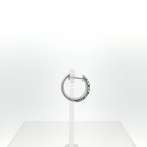 14k White Gold Emerald Hoop Earrings