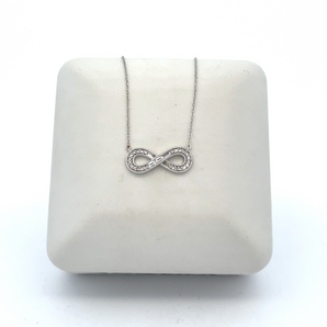 10k White Gold Baguette and Round Diamond Infinity Necklace