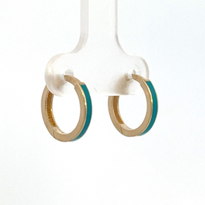 14K Yellow  Turqoise Enamel Baby Hoop Earrings