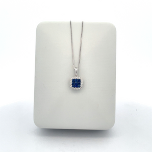 White 14 Karat Necklace 0.47tw Square Cushion Sapphires
