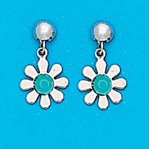 Sterling Silver December Daisy Flower Dangling Earrings
