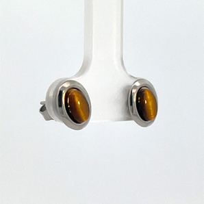 Sterling Silver 6X4 Tiger Eye Stud Earrings