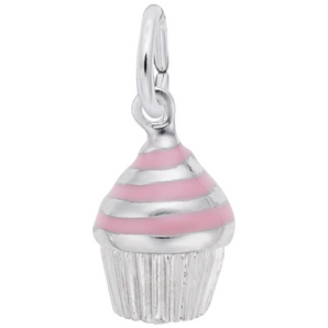 Sterling Silver Swirl Cupcake Charm - Pink