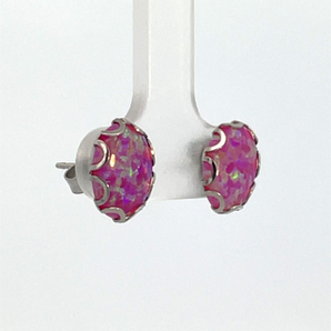 Sterling Silver Simulated Opal Stud Earrings