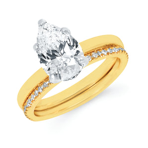 Ladies 14kt Two-Toned Engagement Ring with Oval Cubic Zirconia Center with Hidden Halo .08CTW