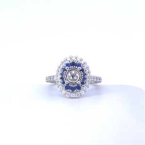 Lady's 14k White Gold Engagement Ring Mounting with Double Halo Sapphire