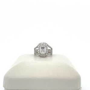 14k White Gold Engagement Ring with Cubic Zirconia Radiant Center