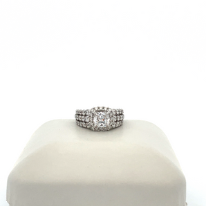 14k White Gold Engagement Ring with Cubic Zirconia Cushion Center