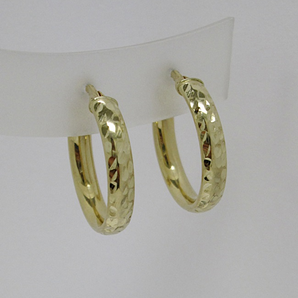 14K Yellow Gold Diamond Cut Hoop Earrings