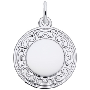 Ornate Round Sterling Silver Disc Charm