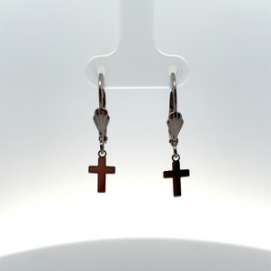 Sterling Silver Leverback Cross Drop Earrings