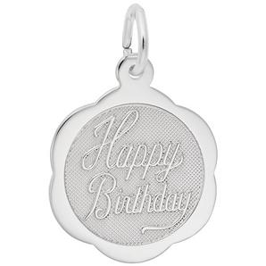 Stering Silver Happy Birthday Scalloped Disc Charm