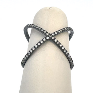 Sterling Silver Black Rhodium Plated Clear CZ Cross Ring