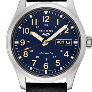 Mens Seiko Watch with Black Band and Blue Dial