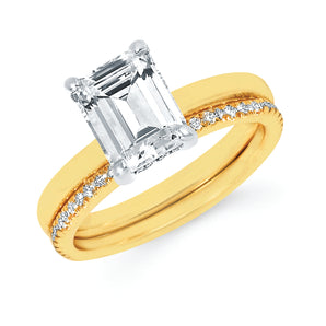 Ladies 14kt Two-Toned Engagement Ring with 2.00 Emrald Cubic Zirconia Center and Hidden Halo .08CTW.