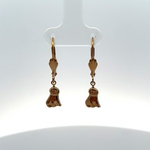 Gold Plated Leverback Dog Dangling Earrings