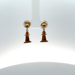 Gold Plated Lighthouse Dangling Earrings