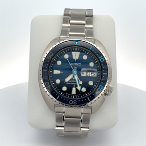 Silver SEIKO Watch with Blue Dial