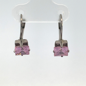 Sterling Silver 6X6 Leverback Pink CZ Earring