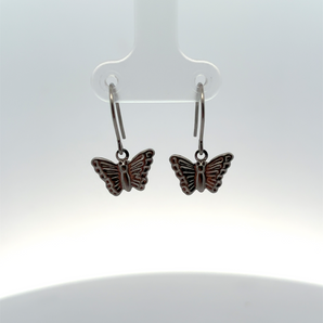 Sterling Silver Fishhook Butterfly Dangling Earrings
