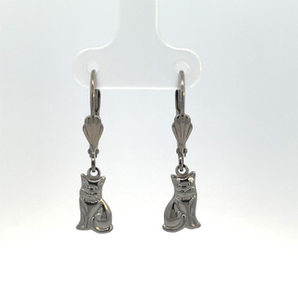 Sterling Silver Leverback Cat Earrings