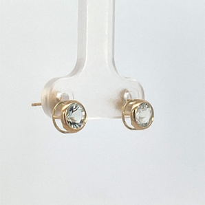 14K Yellow Gold 5MM Bezel Aquarmarine Stud Earrings