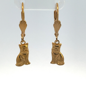 Gold Plated Cat Drop Earrings