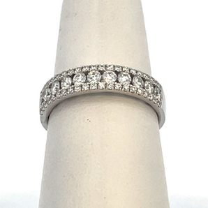 14K White .75CTS Thin 3 Row Diamond Ring