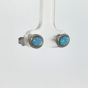 Stertling Silver Simulated Blue Opal Stud Earrings