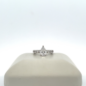 Ladies 14k White Gold Engagement Ring with Cubic Zirconia Pear Center